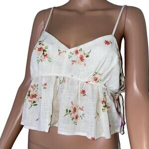 Forever 21 blouse top cropped spaghetti strap floral print baby doll style NEW